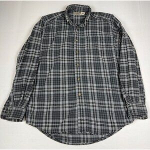 Vintage L.L. Bean Men M Grey Black Plaid Long Sleeve Flannel Cotton Shirt